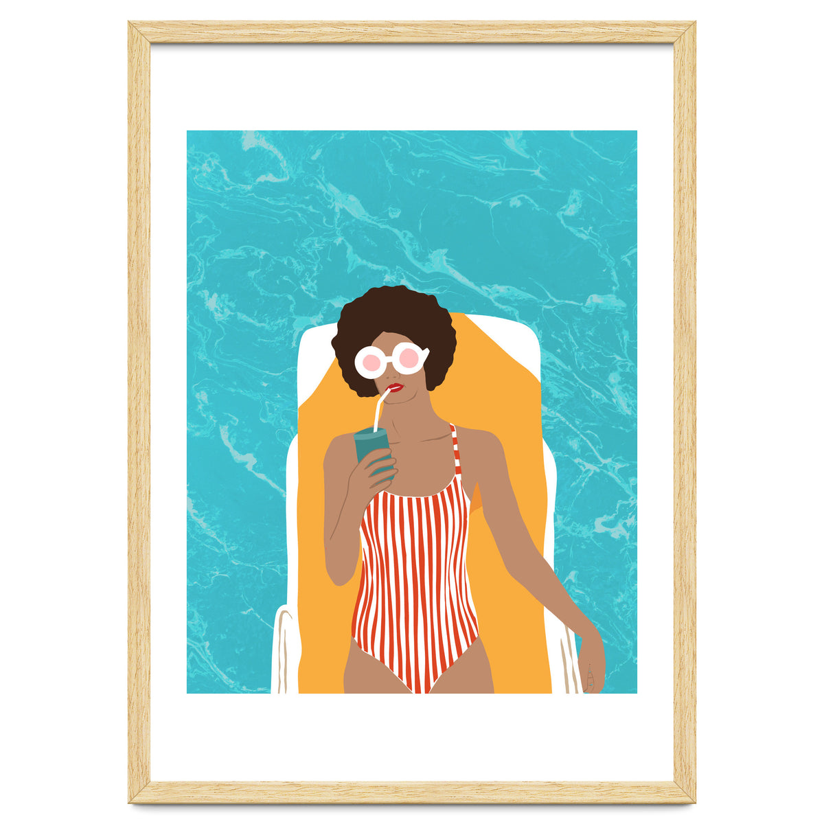 Chilling In The Moment, Eclectic Bohemian Black Woman Of Color, Swimming Pool Afro Fashion Vacation Enjoy Summer