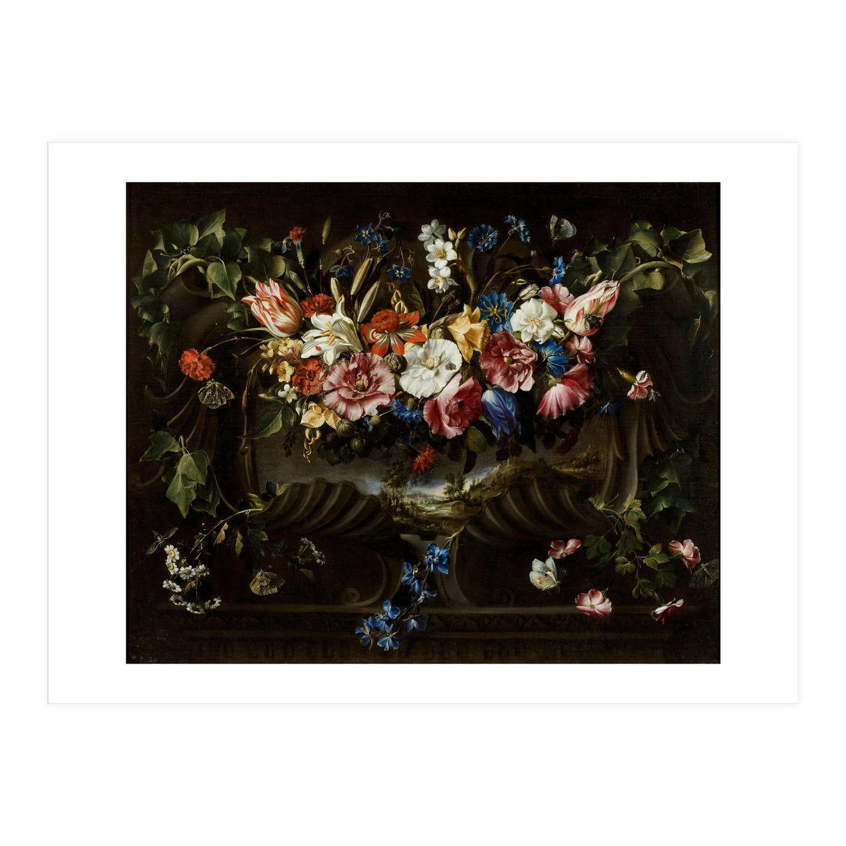 Juan de Arellano / 'Garland of Flowers with Landscape', 1652, Spanish School. (Print Only)