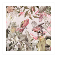 Colorful Parrots In Flower And Fruit Tropical Jungle (Print Only)