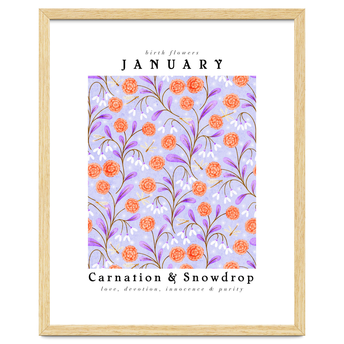 Carnations And Snowdrop January Birth Flower Floral Print