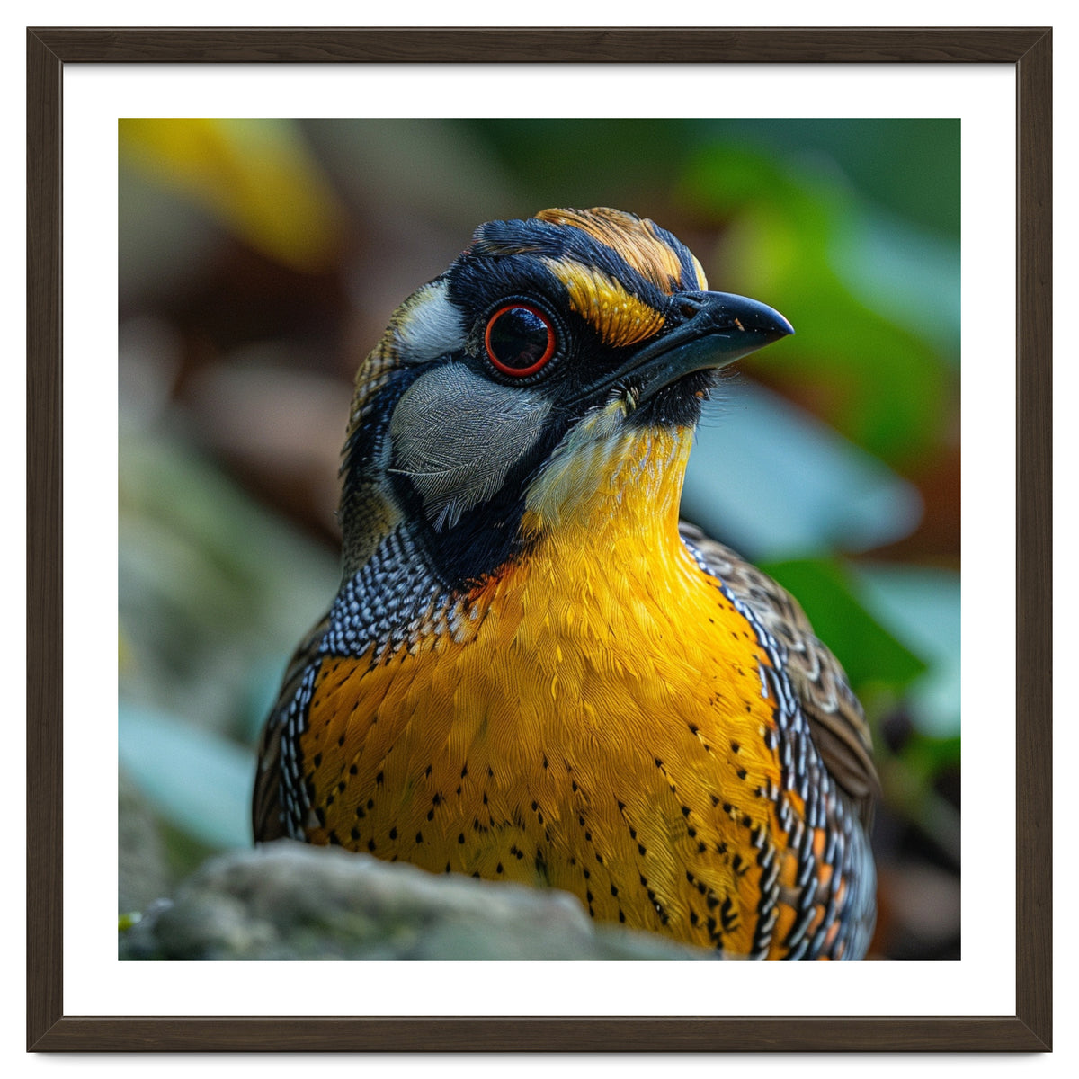 Close-up of a Yellow Bird featuring a Striking Red eye
