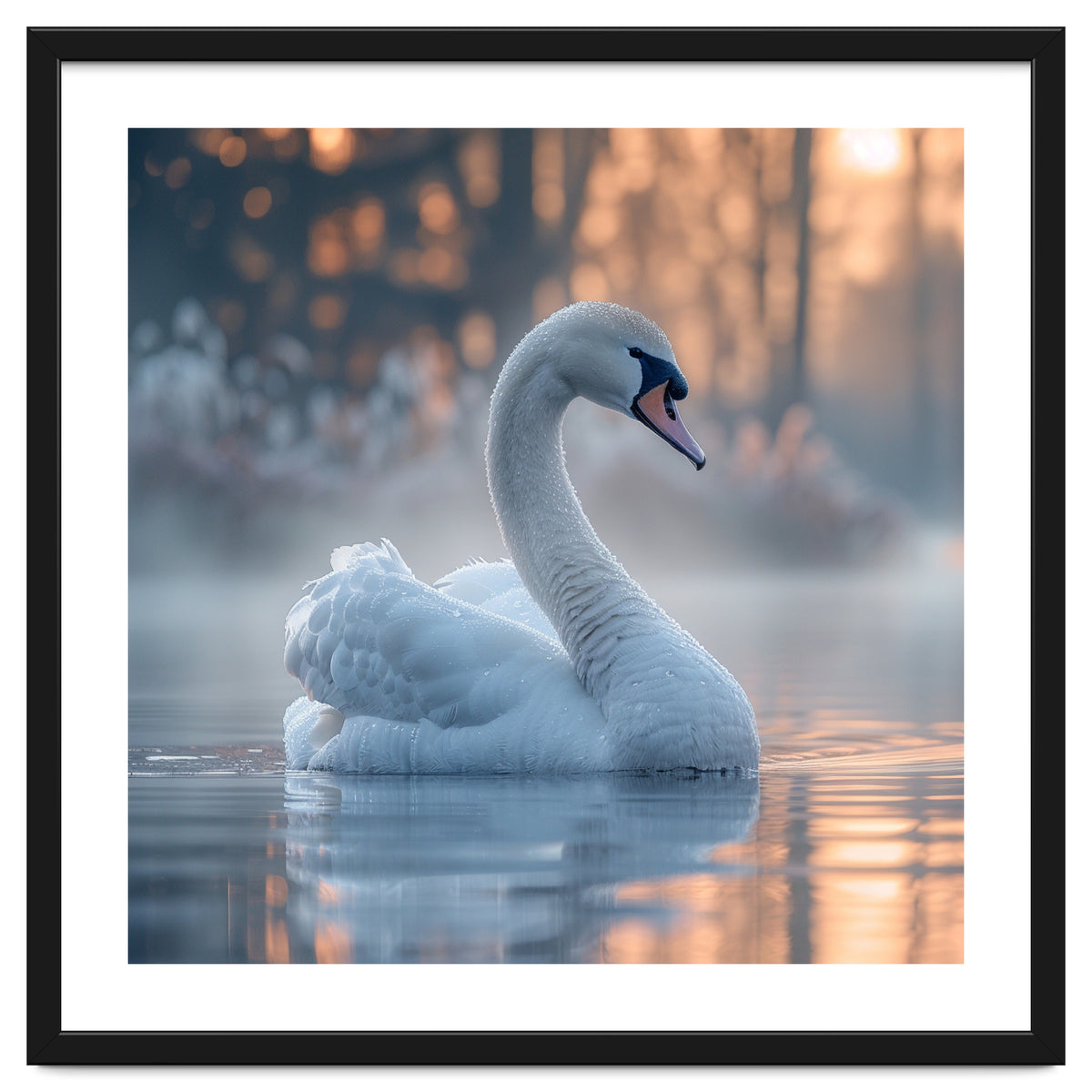 Serene White Swan Gliding On Misty Water