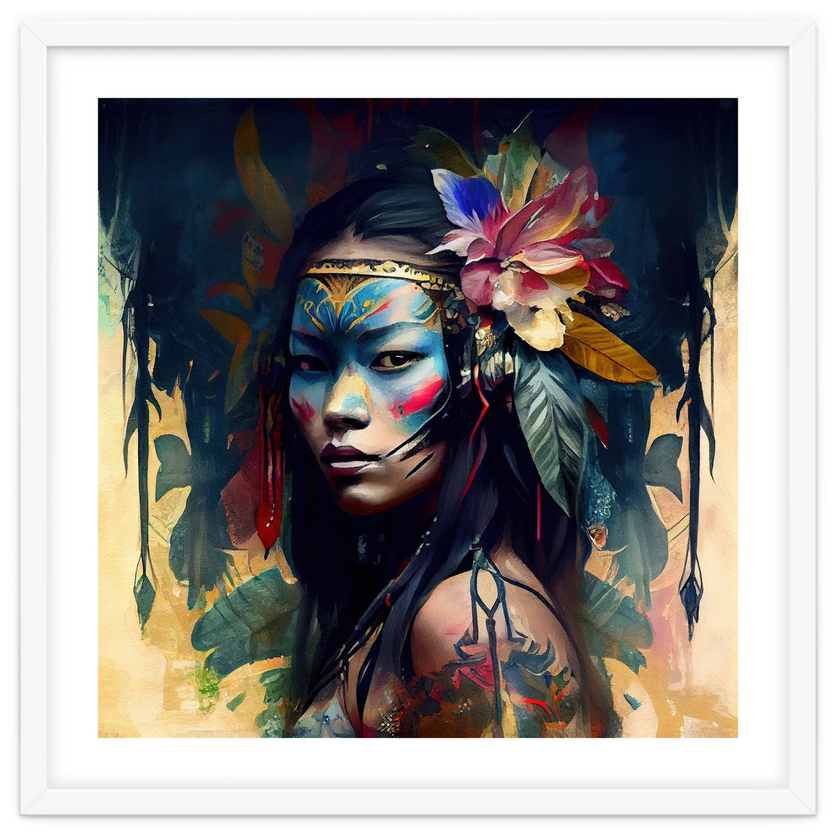 Floral Native Asian Warrior Portrait