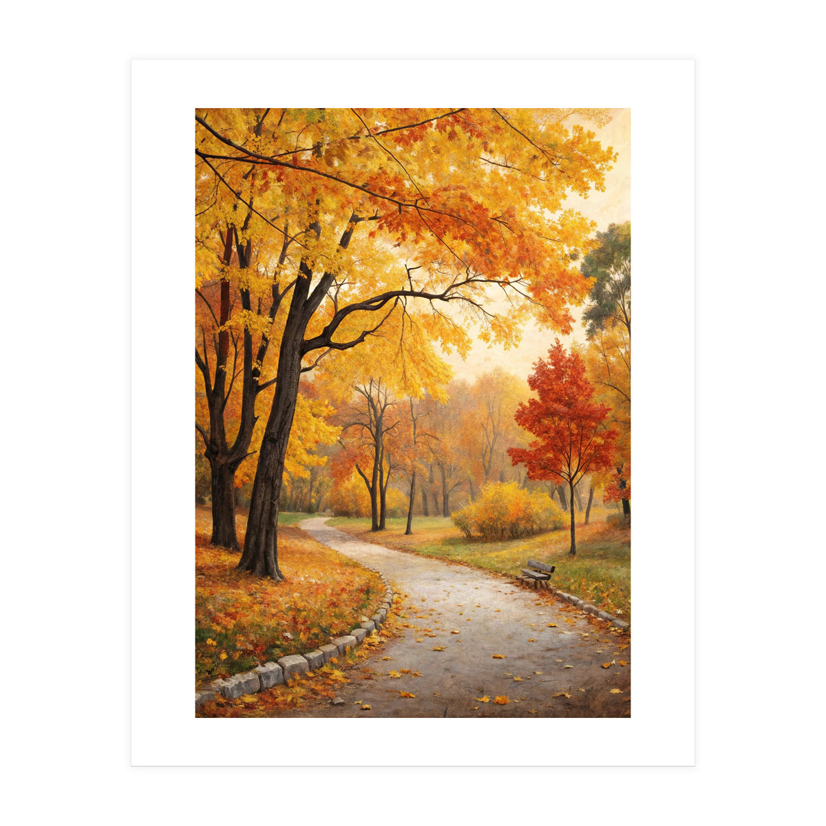 Original Autumn Park Landscape Oil Painting Style (Print Only)