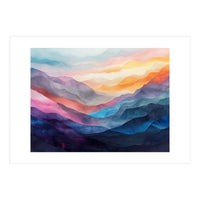 Vibrant Abstract Watercolor Mountain Landscape (Print Only)