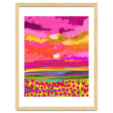 Two Suns, Pink Nature Painting Sky, Maximalist Landscape Pop Of Color Eclectic, Sunrise Sunset Meadow Boho Modern Contemporary thumbnail