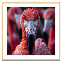 Close Up Of A Flamingo Bird Face, Pink Feathers