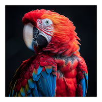 Scarlet Macaw Parrot Detailed Feather Close Up Portrait (Print Only)