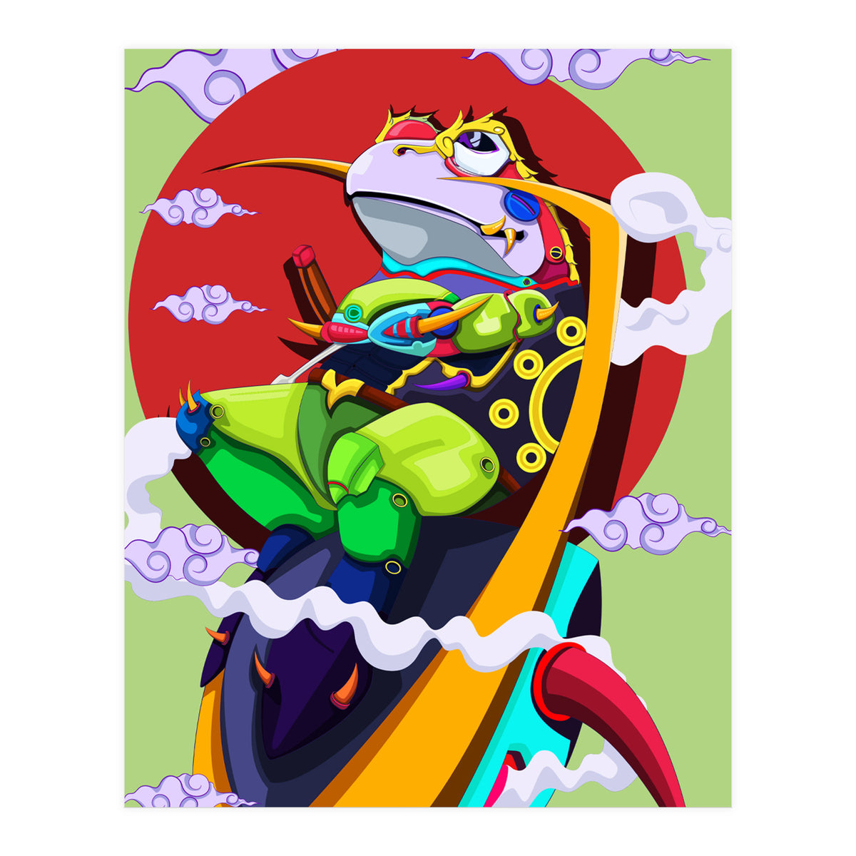 Knight Frog Cartoon Vintage Illustration (Print Only)