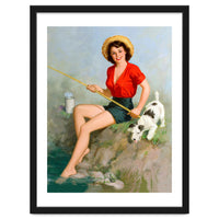 Pinup Girl Fishing With Her Dog