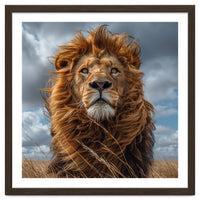 Majestic Lion Portrait Windblown Mane Outdoors