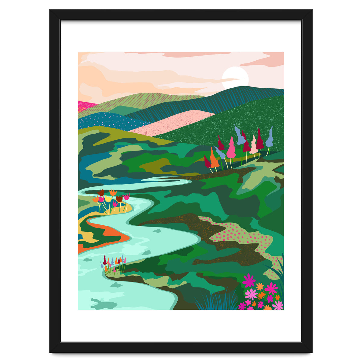 Endless Love, Bohemian Nature Landscape Scenic Meadow, Eclectic Colorful Travel Forest Mountains Sunset