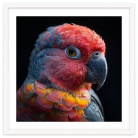 Close Up Parrot Face Red Blue Yellow Plumage