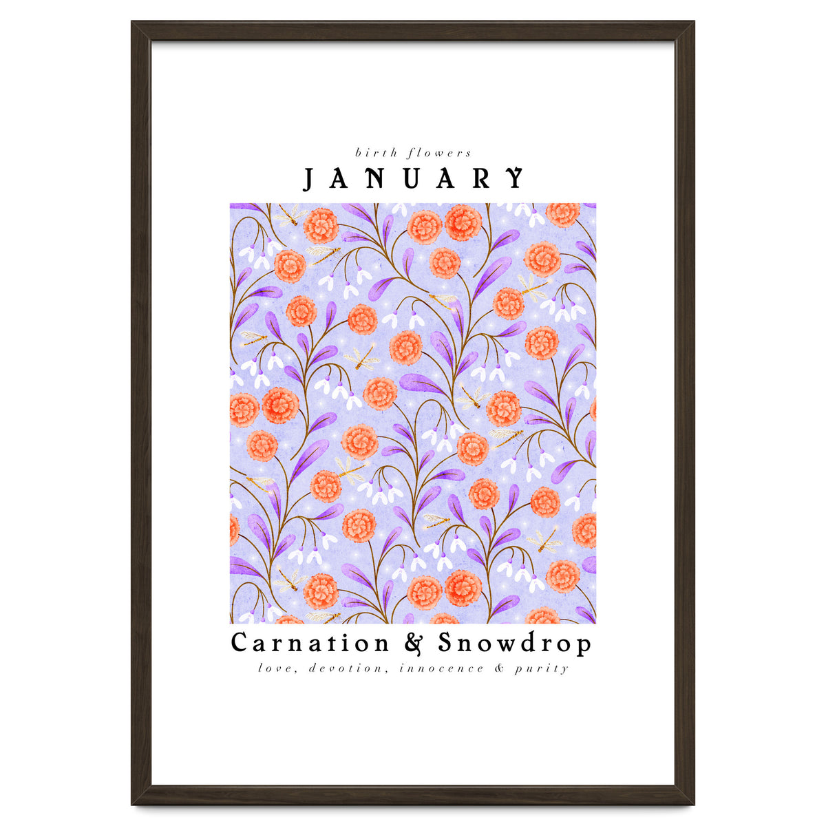 Carnations And Snowdrop January Birth Flower Floral Print