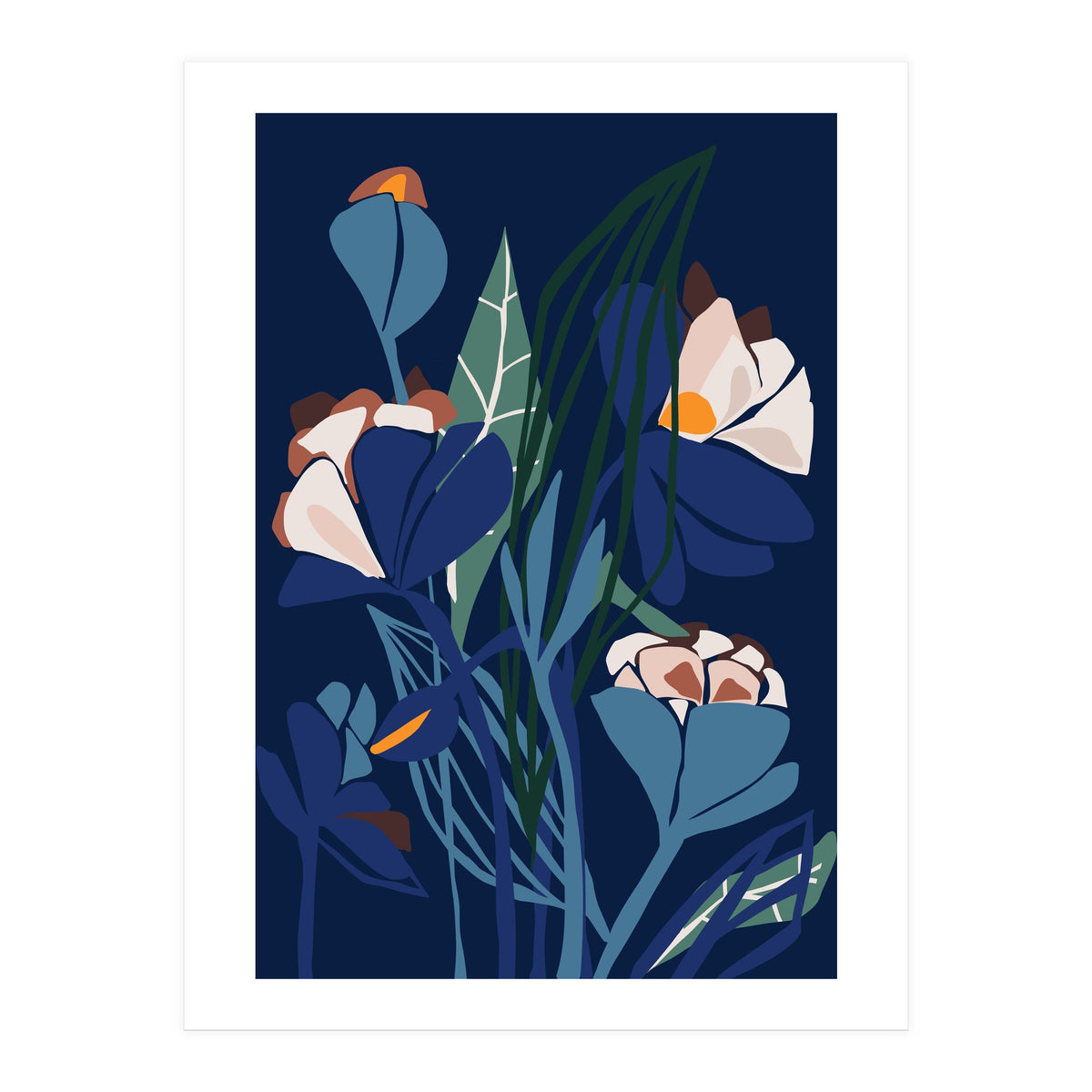 Florals At Night – Modern Illustration (Print Only)