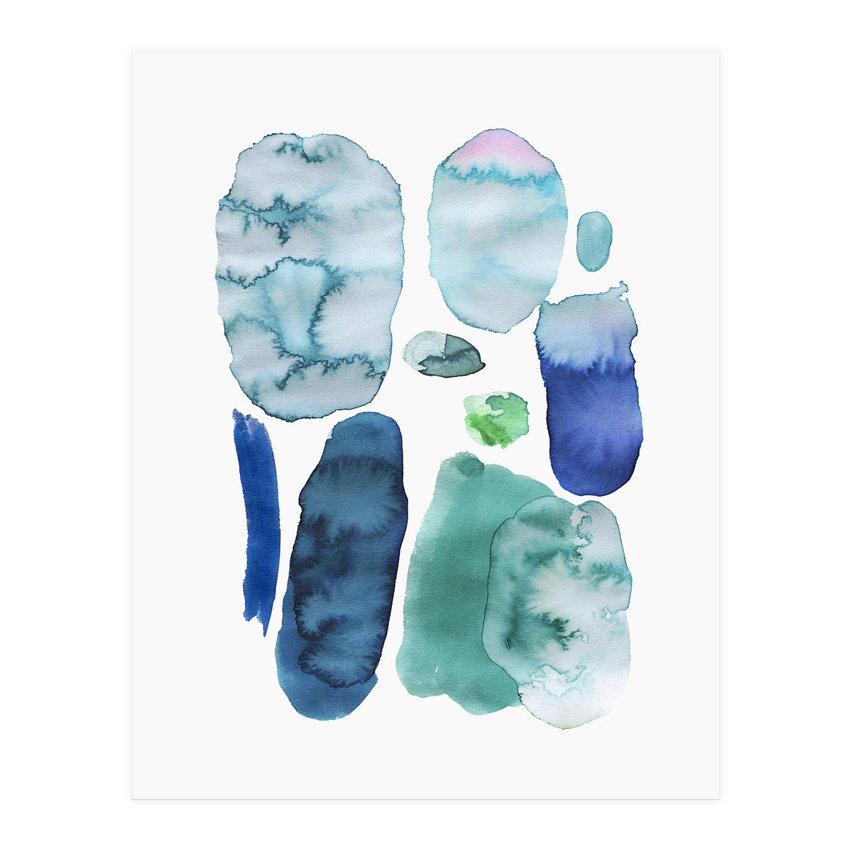 Watercolor Aqua Abstract Spots II (Print Only)