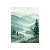 Serene Misty Mountain Valley Watercolor Painting (Print Only) thumbnail