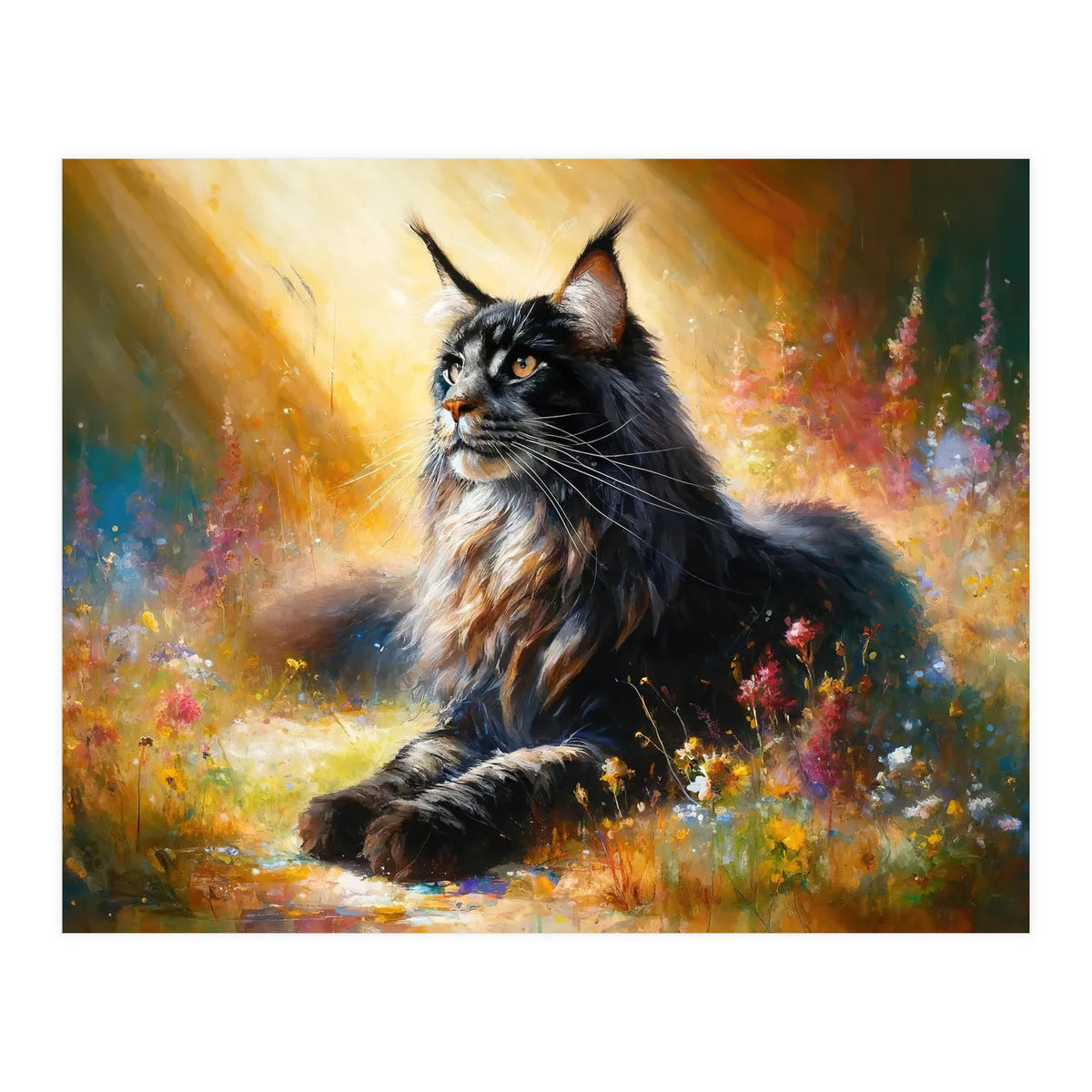 Majestic Lynx In Blooming Meadow (Print Only)