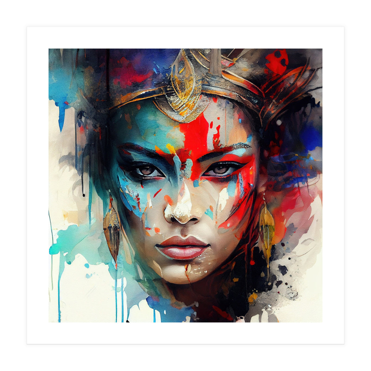 Crowned Mask Asian Warrior Portrait (Print Only)