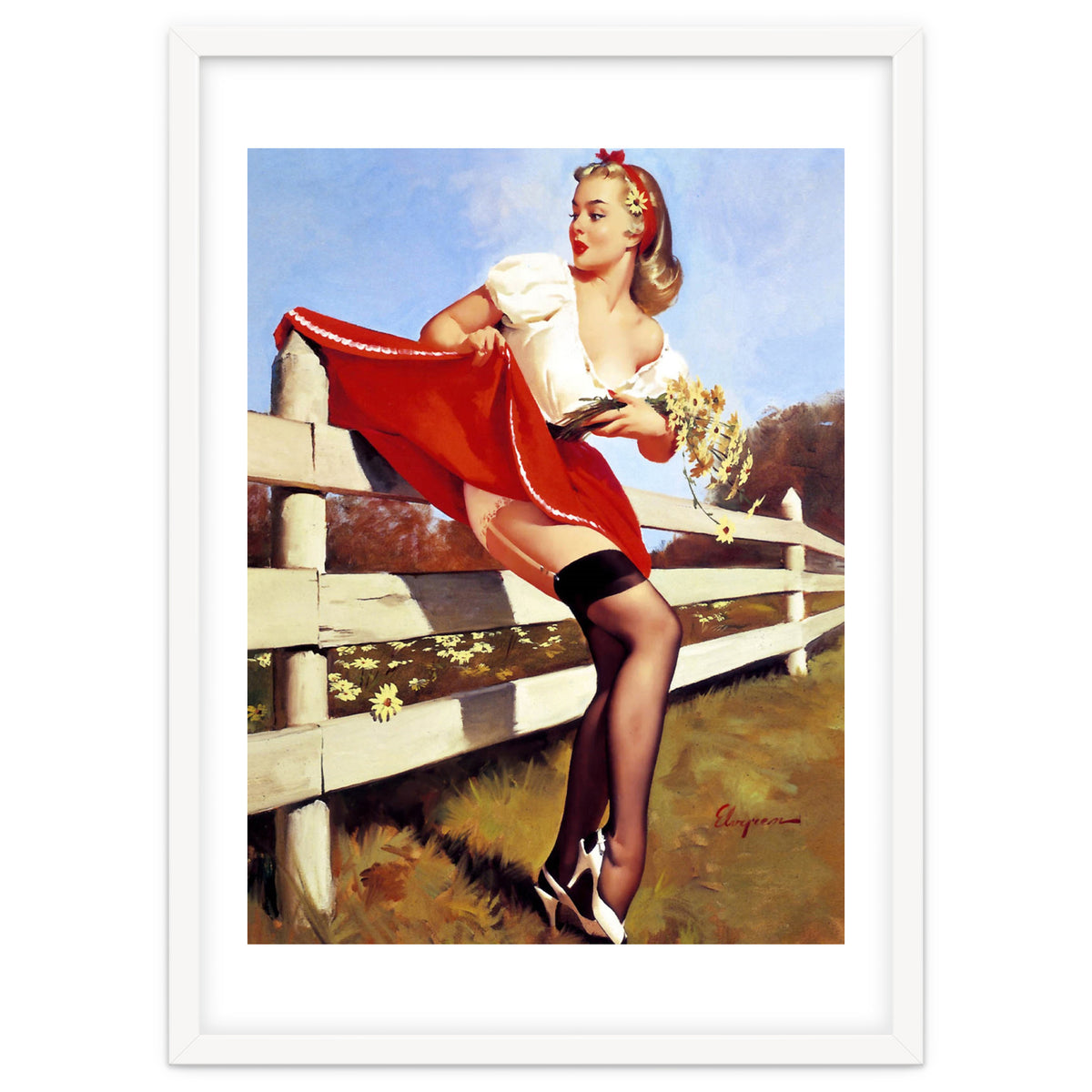 Pinup Girl Stacked On The Farm Fance