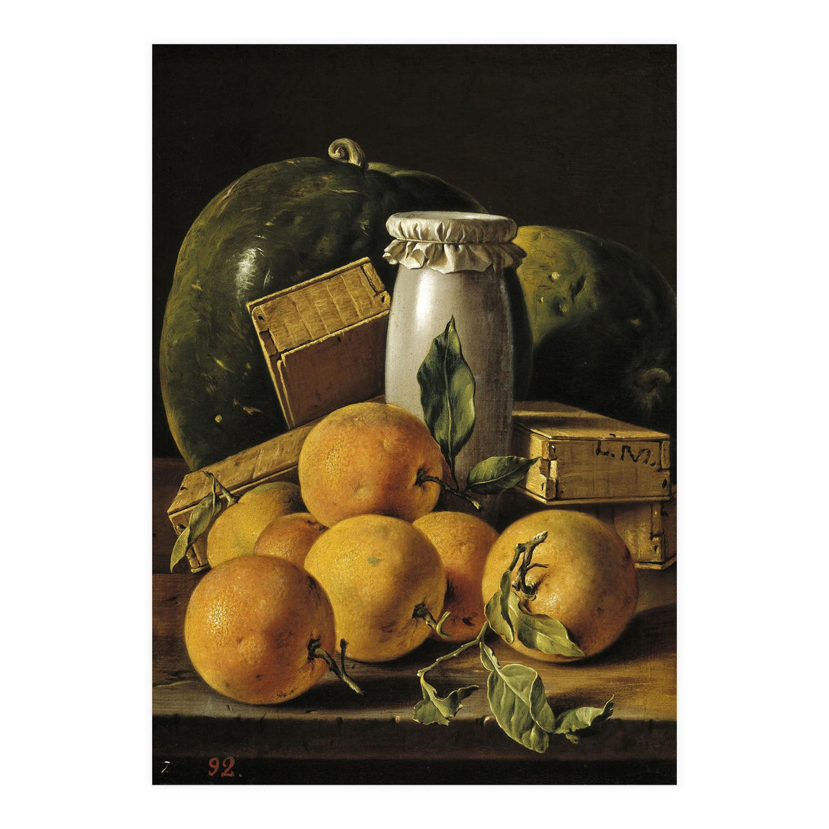 Luis Egidio Meléndez / 'Still Life of Oranges, Watermelon, a Pot, and Boxes of Cake', ca.  1760. (Print Only)
