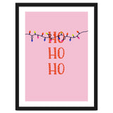 HO HO HO Christmas Lights Art, Pink Holiday Illustration, Modern Festive Quote thumbnail