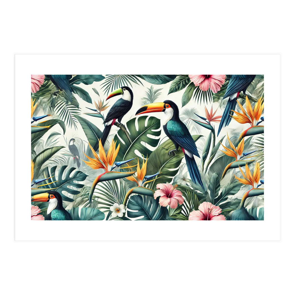 Tropical Toucans in Lush Jungle Foliage (Print Only)