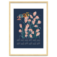 calendar 2025 Linocut flowers blue