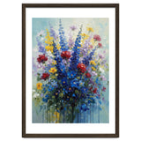 Vibrant Blue Delphinium and Red Rose Heavy Impasto Oil Painting thumbnail