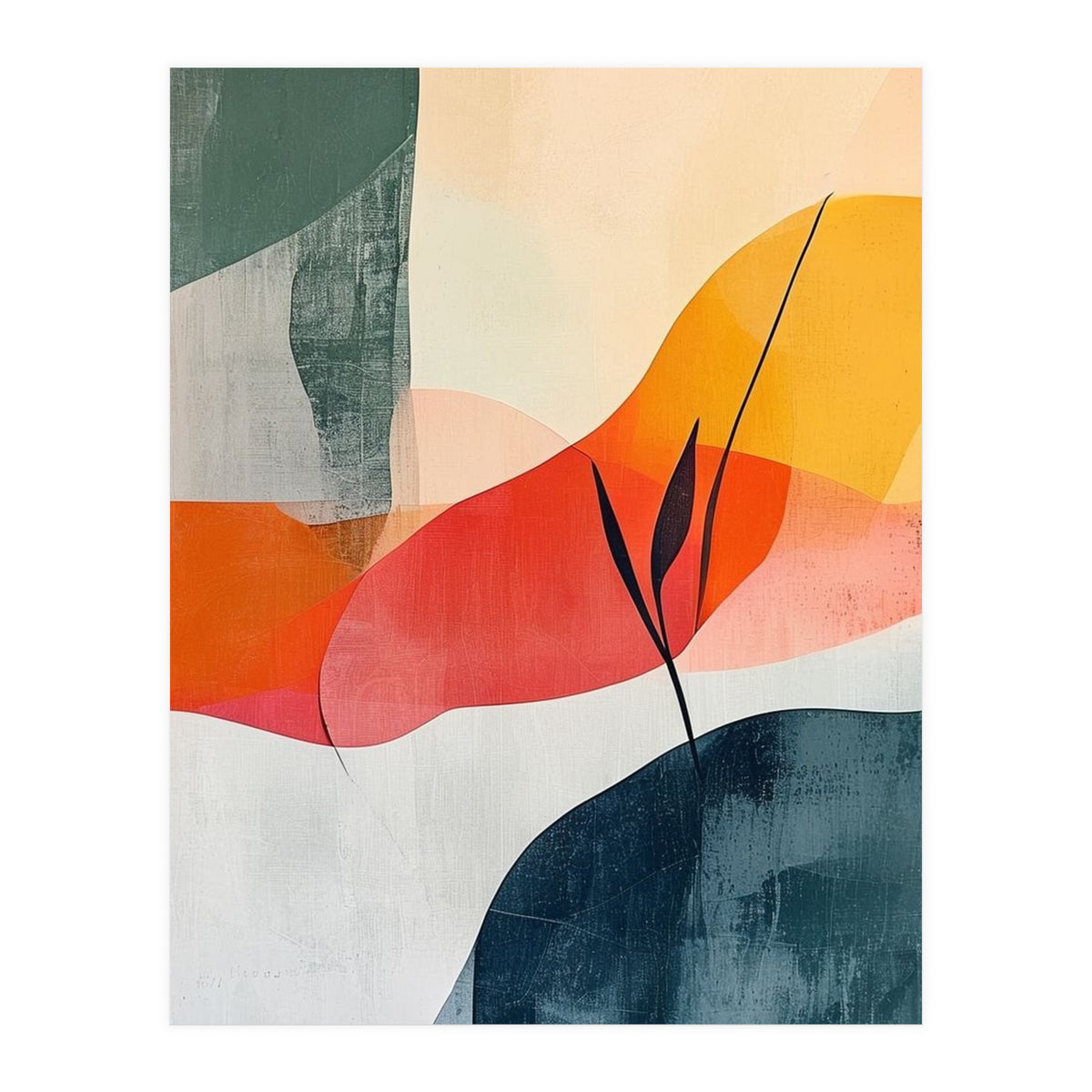 Minimalist Botanical Abstract Art with Organic Overlapping Shapes (Print Only)