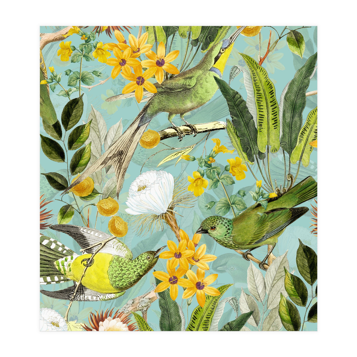 Exotic Birds in Flower Jungle (Print Only)