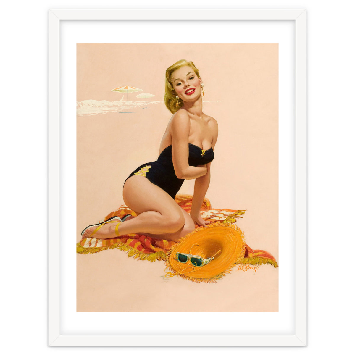 Pinup Woman Is Posing On A Beach