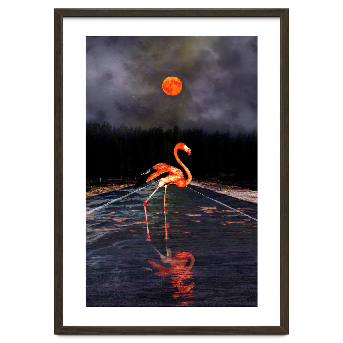 Flamingo and Red Moon