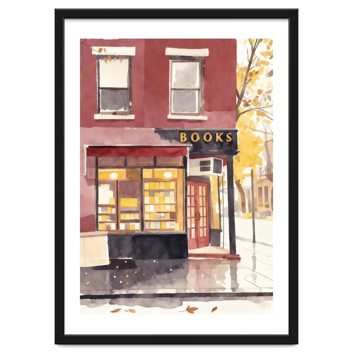Cozy Bookshop, Autumn Book Shop Street Art, LibraryBook Store