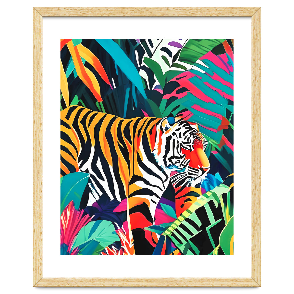 The Tigress, Fearless Wild Animal Tropical Jungle, Multicolor Cat Confidence Peaceful Calm Bohemian Eclectic