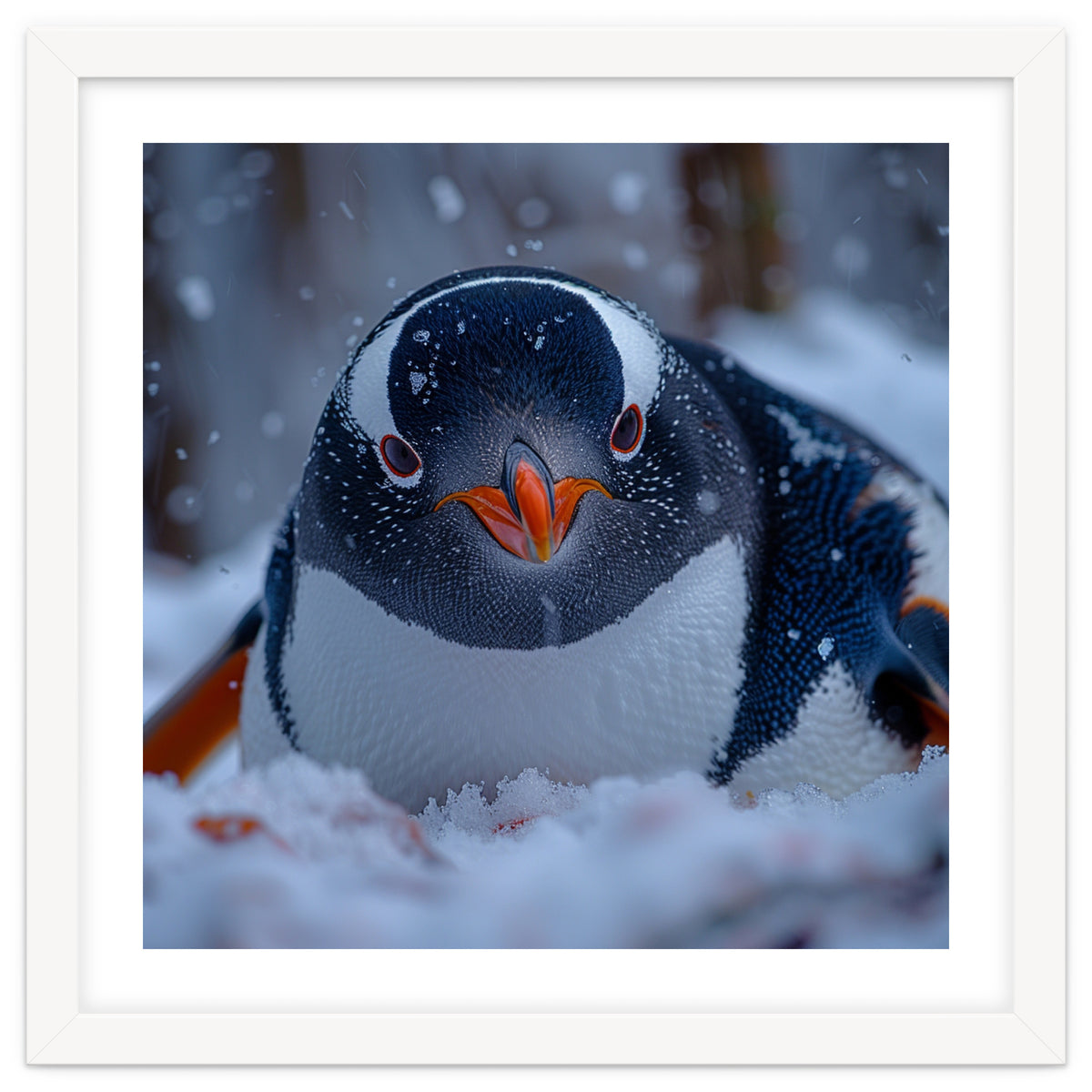 Close Up Gentoo Penguin In Snowy Landscape