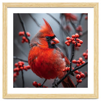 Northern Cardinal Bird Perched Among Red Berries