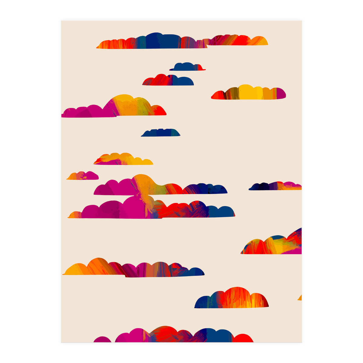 Totem Clouds, Colorful Sky Vibrant Eclectic Bohemian, Abstract Positivity Good Vibes Boho Contemporary Modern Painting (Print Only)