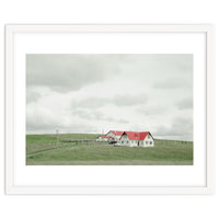 Red roof house on the green hill - Iceland