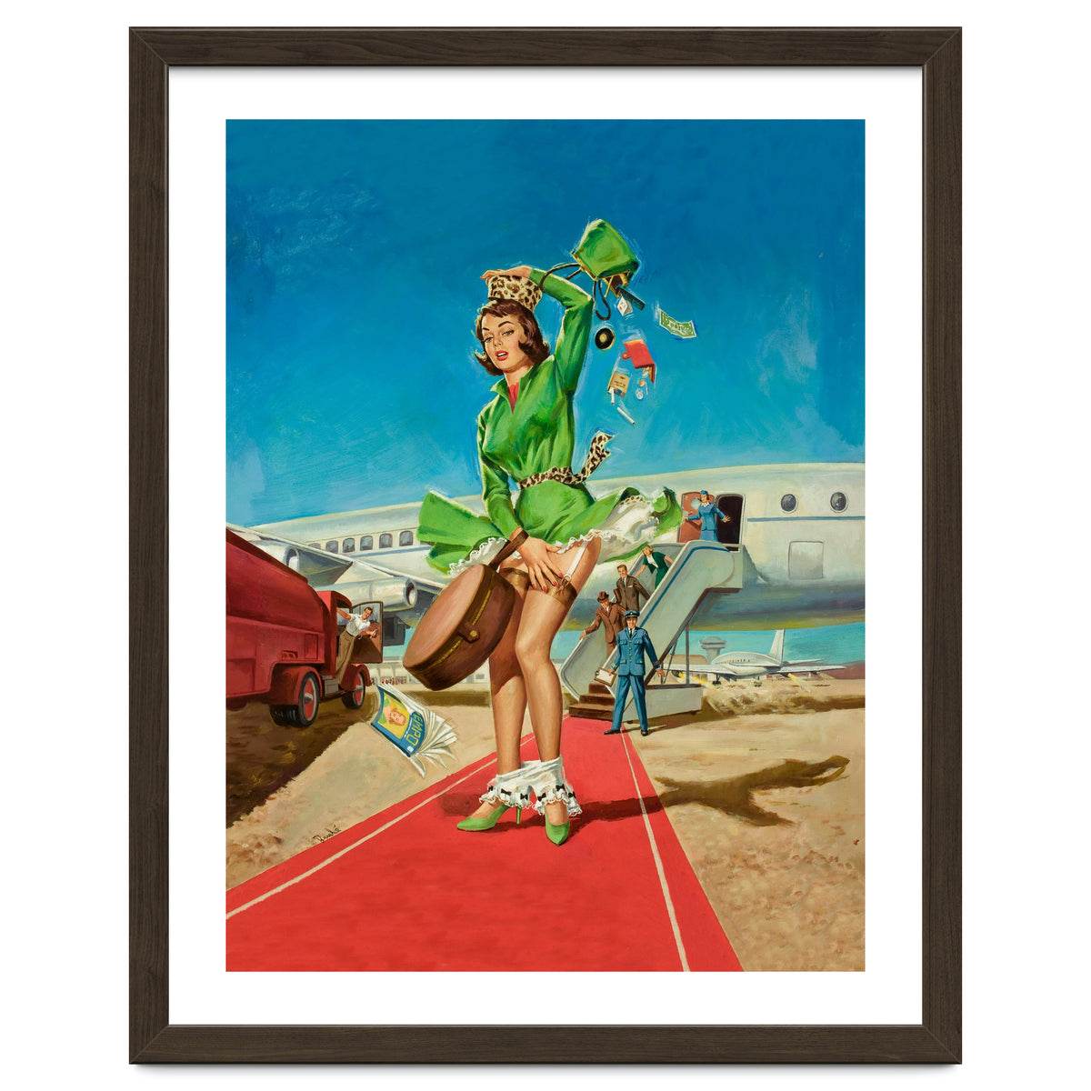 Sexy Pinup Brunette Experiencing Sudden Wind At The Airport