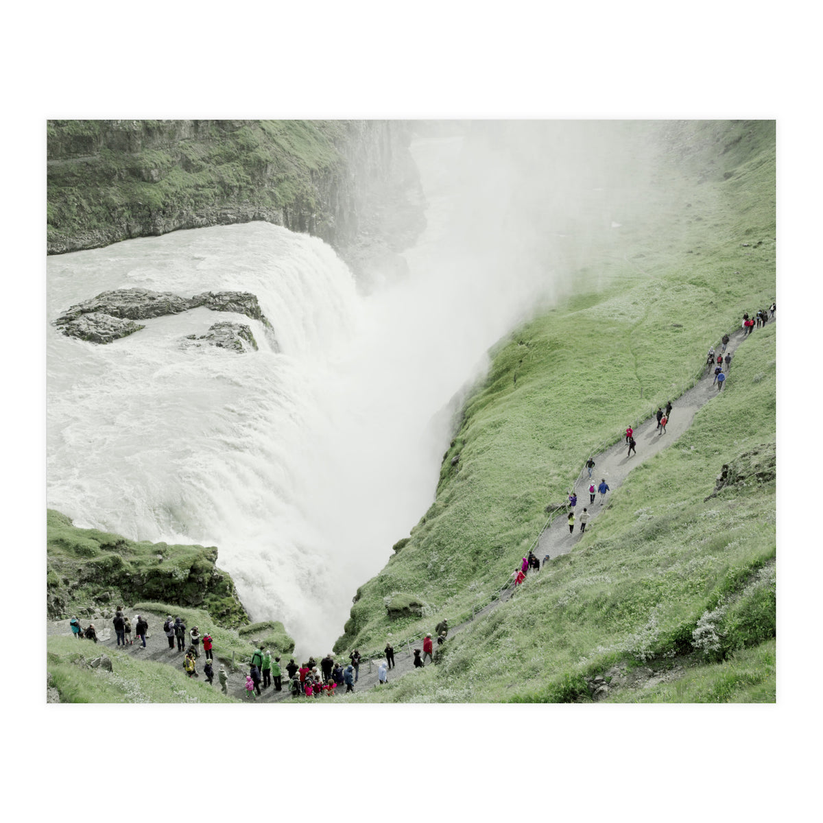 Tourists walking around the waterfall - Iceland  (Print Only)