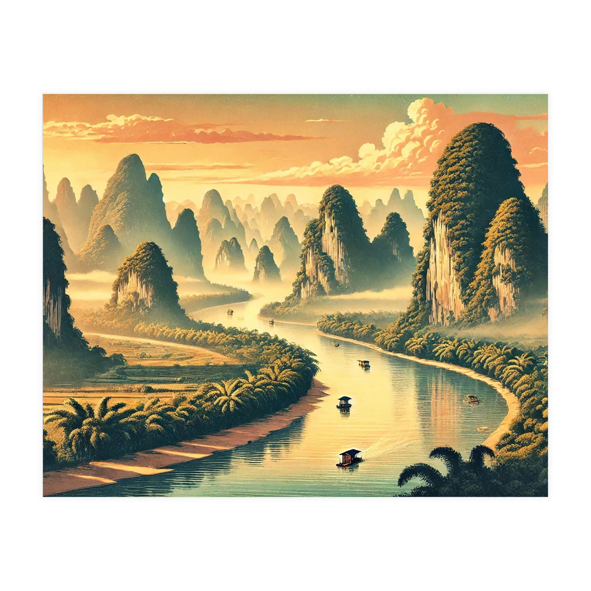 Vintage China, Guilin Karst Mountains Poster (Print Only)