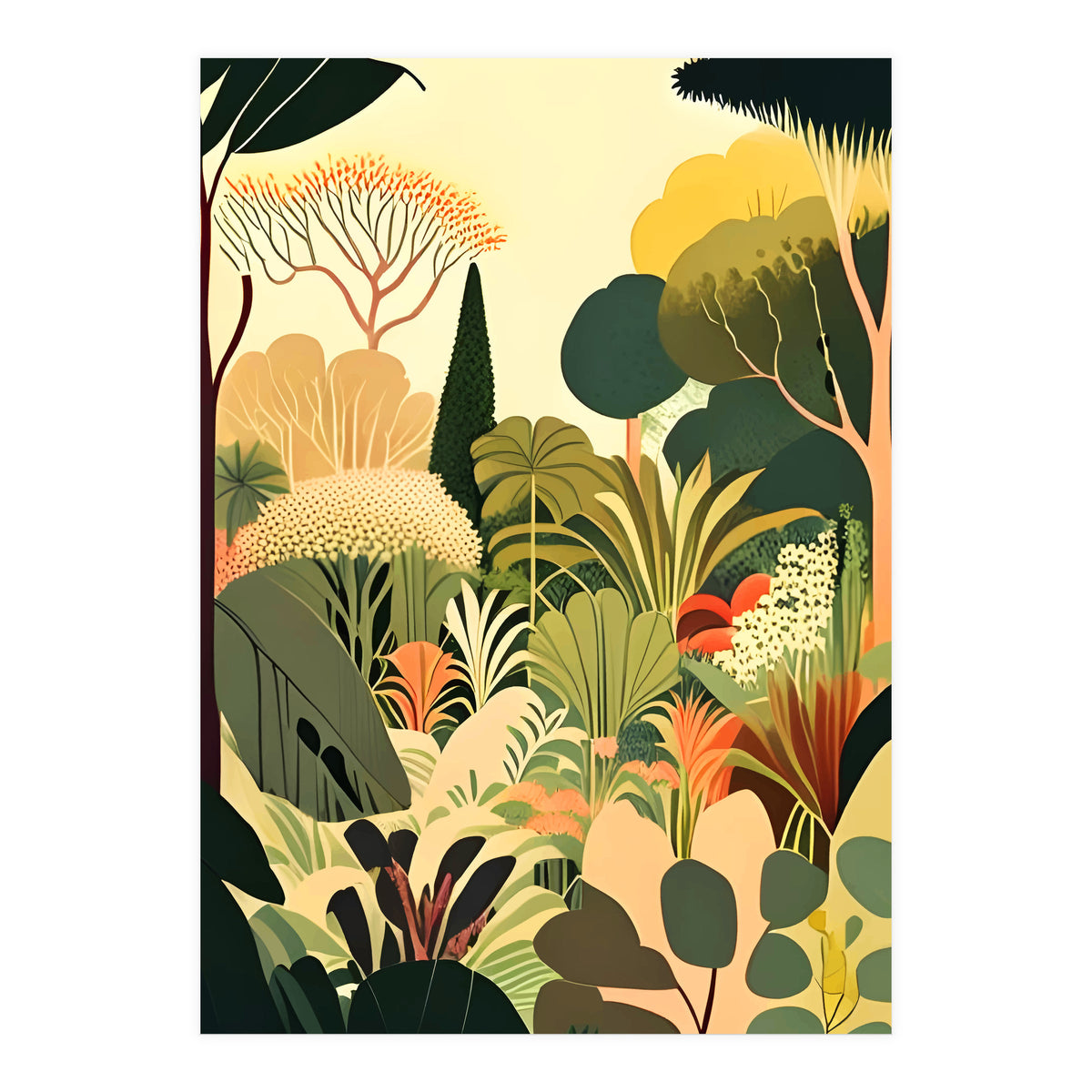 Pastel Garden, Botanical Nature Plants Jungle, Bohemian Eclectic Forest Illustration (Print Only)