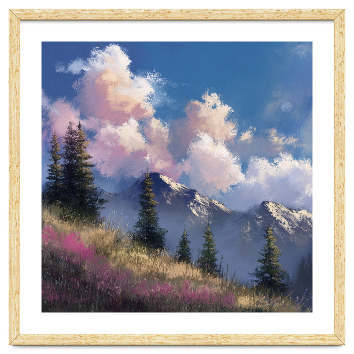 Alpine Summer Meadow with Vibrant Wildflowers and Snow