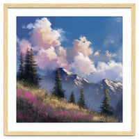 Alpine Summer Meadow with Vibrant Wildflowers and Snow