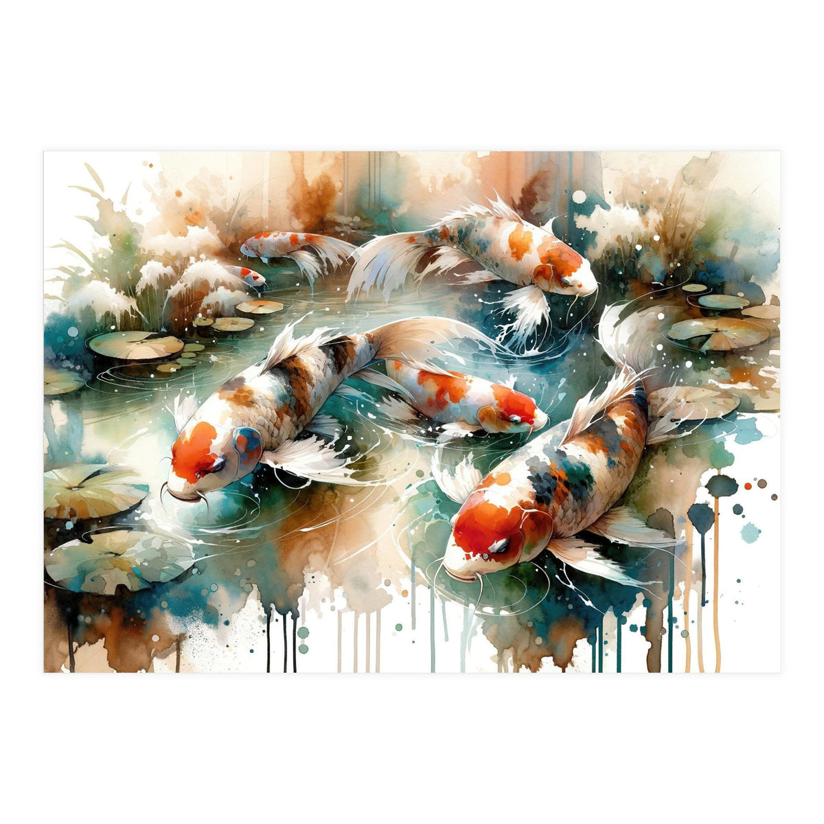 Colorful Koi Fish In Pond (Print Only)
