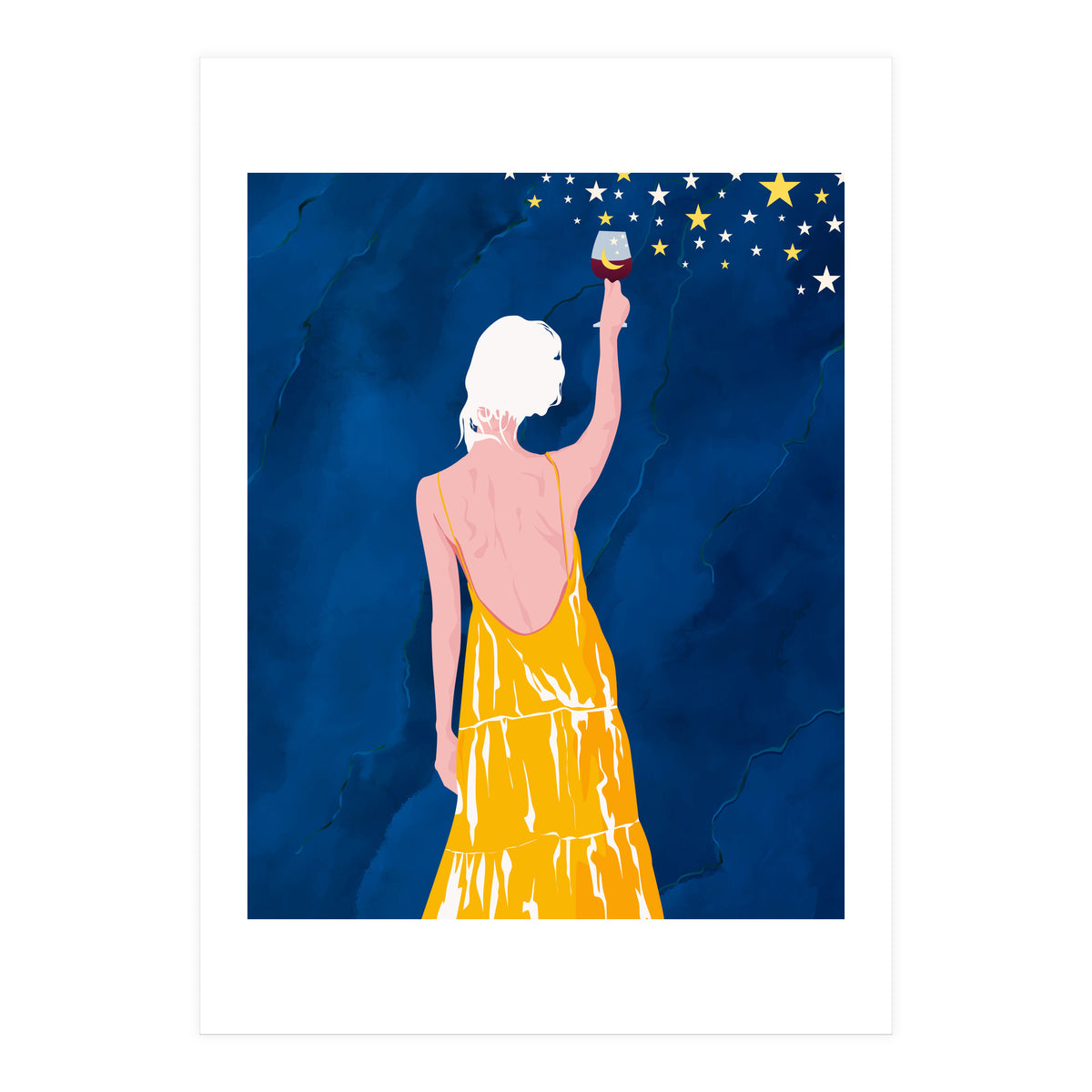 Pour Me Some Magic, Moon Stars Night Sky, Bohemian Woman Positivity Hope Miracle, Wine Holidays New Years Eclectic Gifts (Print Only)