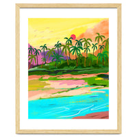 Tropical Backwaters Of Kerala, Nature Jungle Forest Landscape Painting, Dreamy Scenic Travel Lake Palm Bohemian