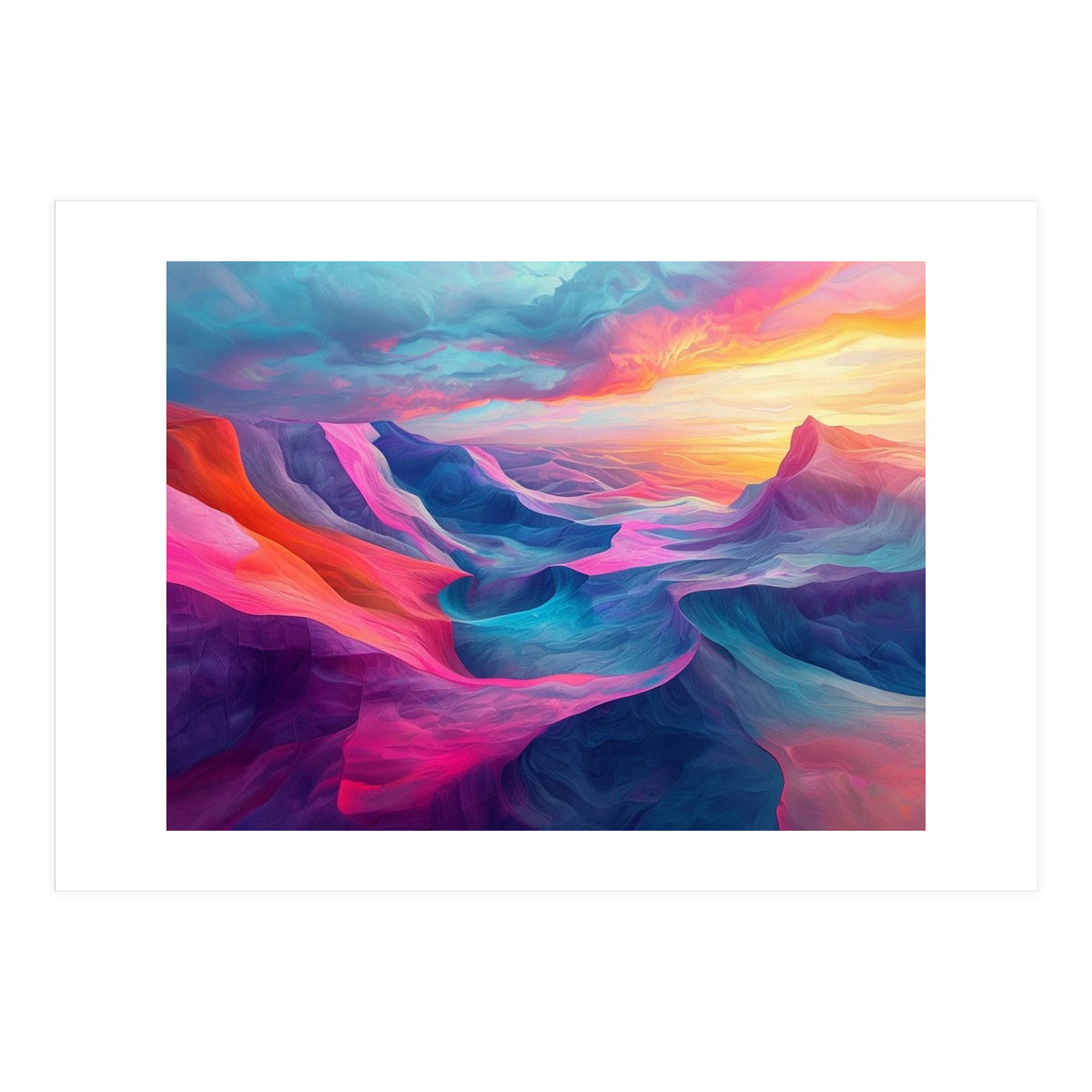 Vibrant Abstract Mountain Landscape at Sunset (Print Only)