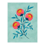 Teal And Coral Flowers (Print Only) thumbnail